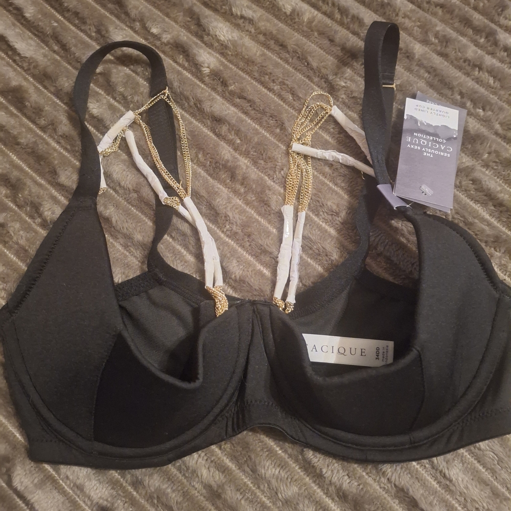 Cacique Black Bra with Gold Accents